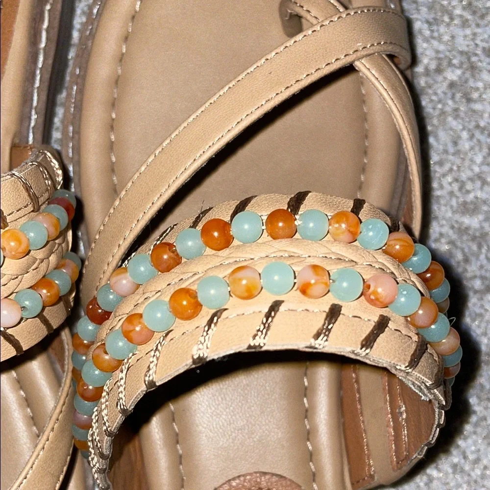 Lucky Brand Women's Tan Beaded Sandals - Picture 3 of 5